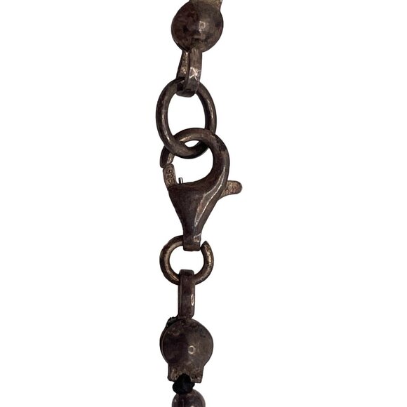 Necklace Women 16" Beaded Black & Red Orange Lava Rock 925 Silver Clasp - Picture 6 of 9